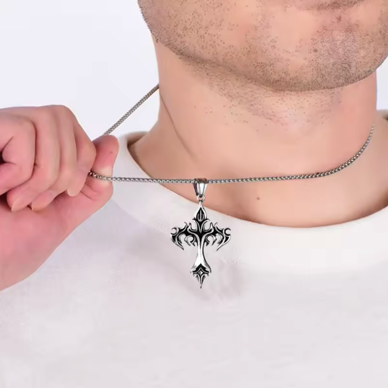 HellMark Vintage Flame Cross - 60CM Chain Necklace With Pendant