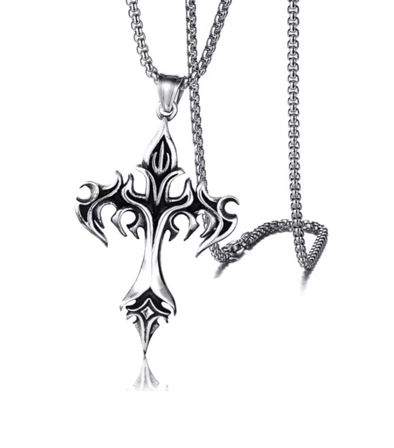 HellMark Vintage Flame Cross - 60CM Chain Necklace With Pendant