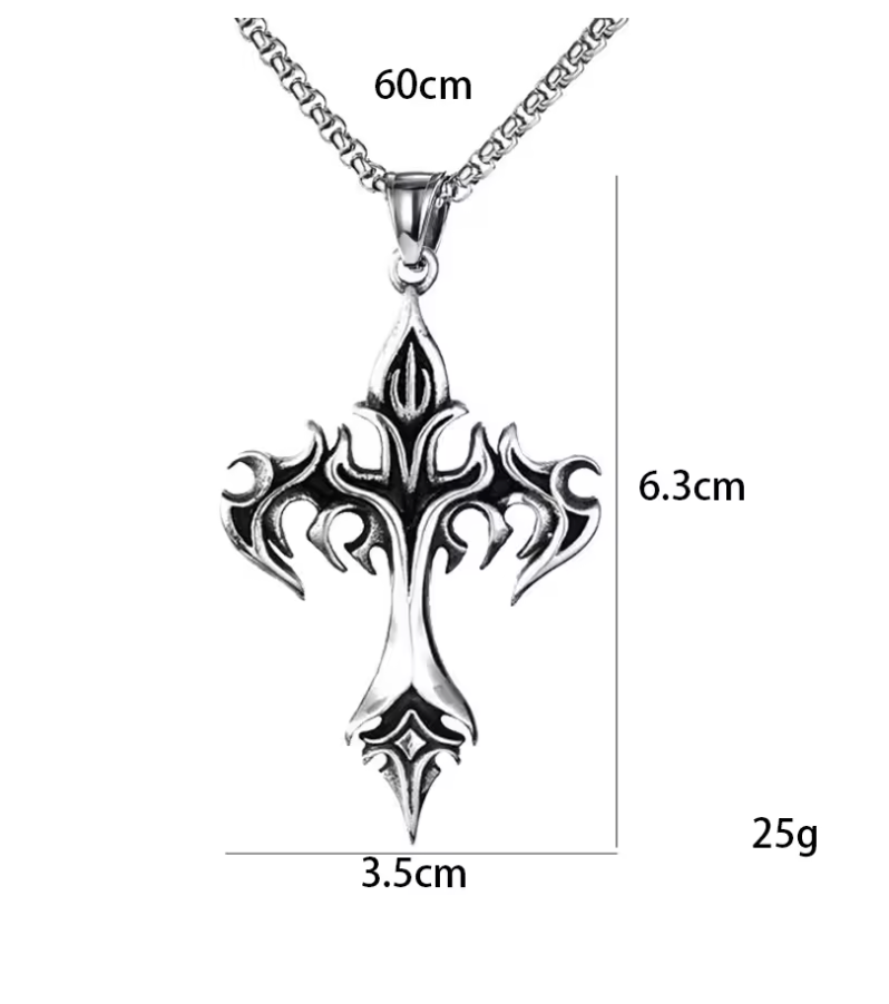 HellMark Vintage Flame Cross - 60CM Chain Necklace With Pendant