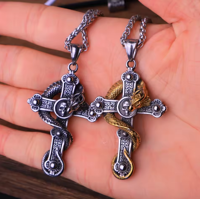 HellMark Skull Cross Dragon Pendant Necklace