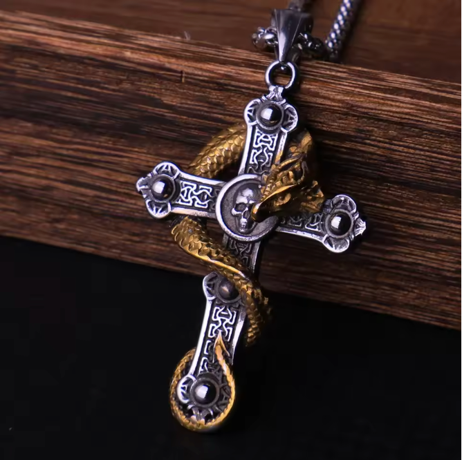 HellMark Skull Cross Dragon Pendant Necklace