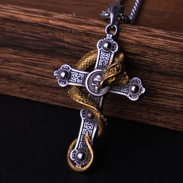 HellMark Skull Cross Dragon Pendant Necklace