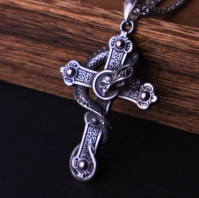 HellMark Skull Cross Dragon Pendant Necklace