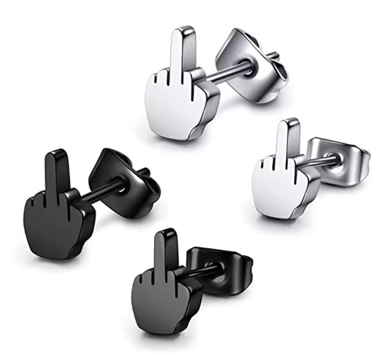 HellMark Stainless Steel Middle Finger EarRing