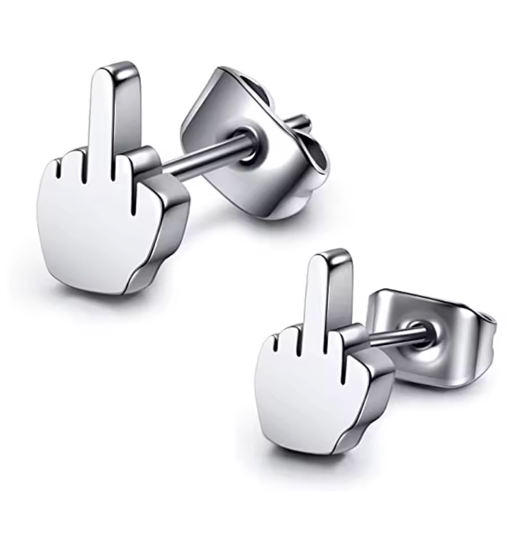 HellMark Stainless Steel Middle Finger EarRing
