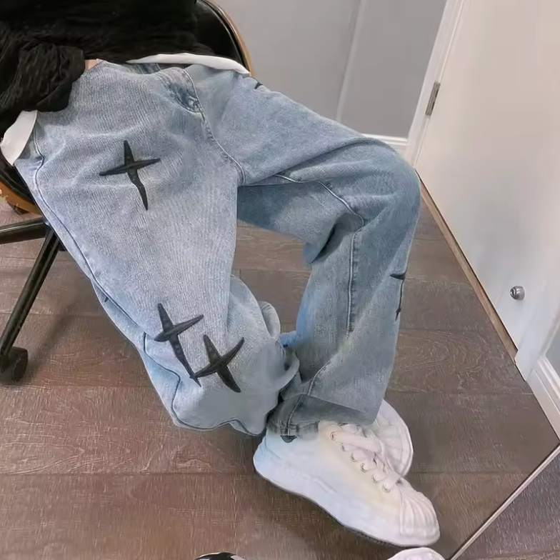 HellMark Star Cross Denim Jeans StreetWear