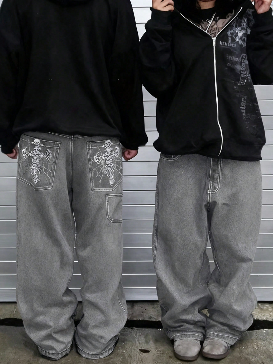 HellMark Skull Cross Denim Jeans