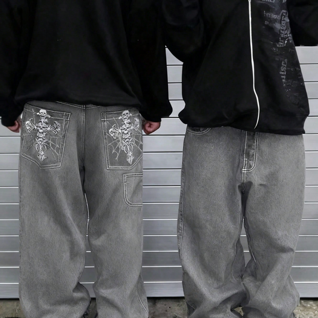 HellMark Skull Cross Denim Jeans