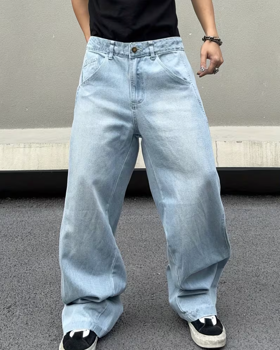 HellMark Baggy Denim Blue Jeans Trendy StreetWear