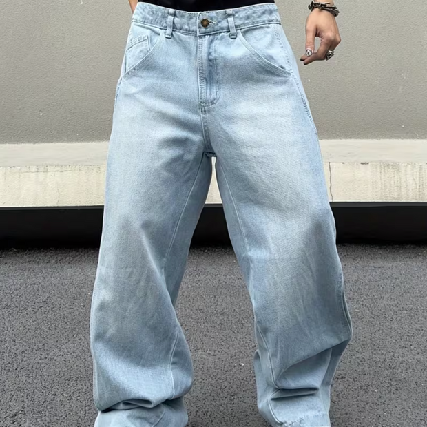 HellMark Baggy Denim Blue Jeans Trendy StreetWear