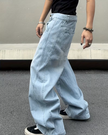 HellMark Baggy Denim Blue Jeans Trendy StreetWear