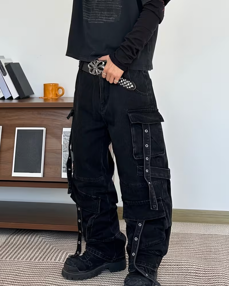 HellMark Niche Baggy Cargo Jeans Multi-Button
