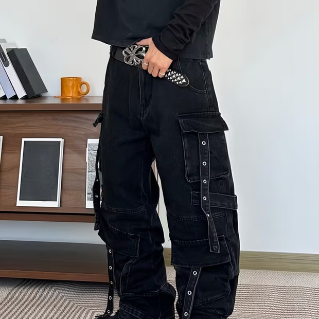 HellMark Niche Baggy Cargo Jeans Multi-Button