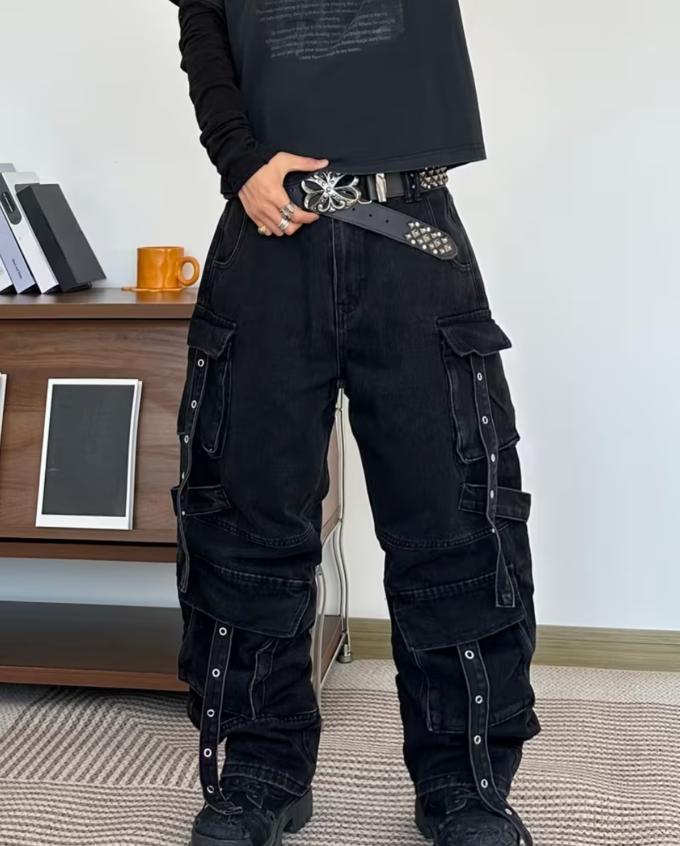 HellMark Niche Baggy Cargo Jeans Multi-Button
