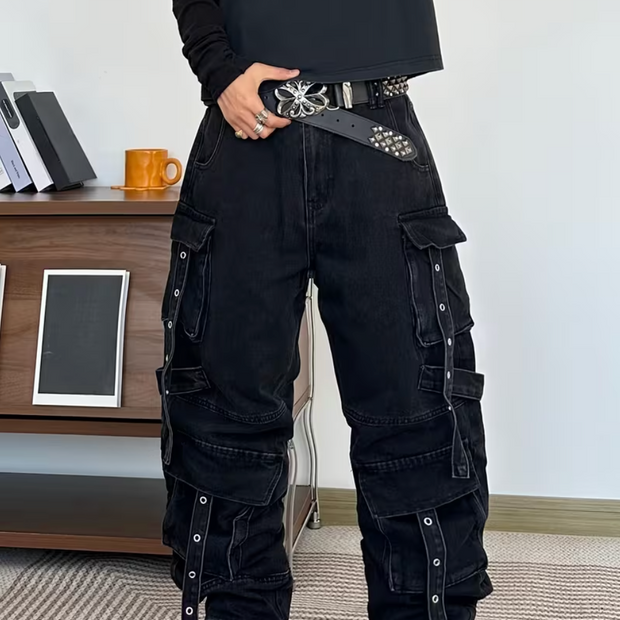 HellMark Niche Baggy Cargo Jeans Multi-Button
