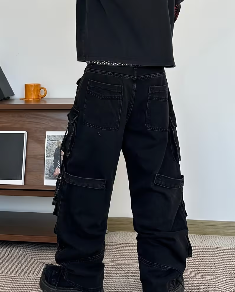 HellMark Niche Baggy Cargo Jeans Multi-Button