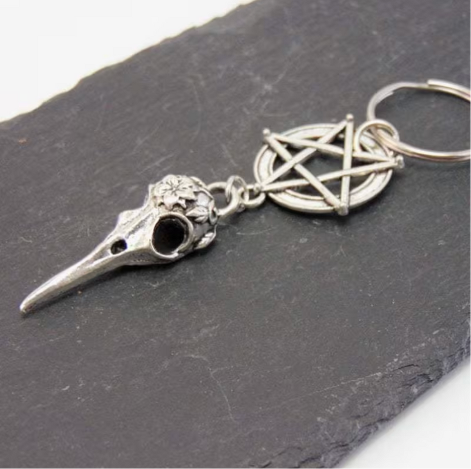 HellMark Pentagram Bird Skull Keychain