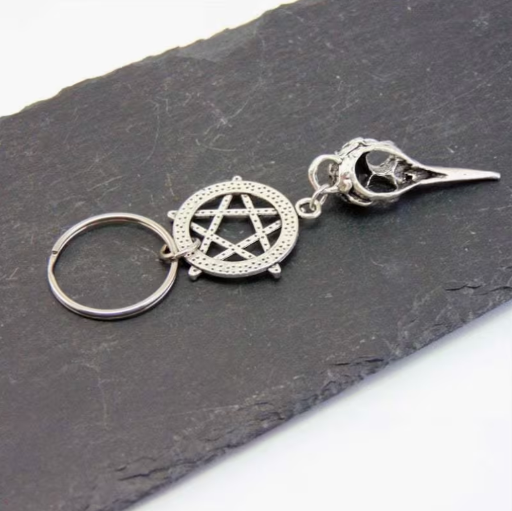 HellMark Pentagram Bird Skull Keychain
