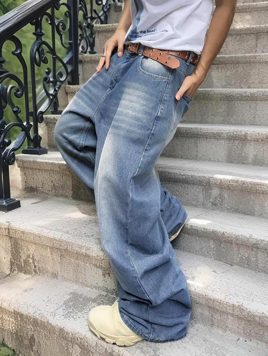 HellMark Baggy Washed Denim Blue Jeans