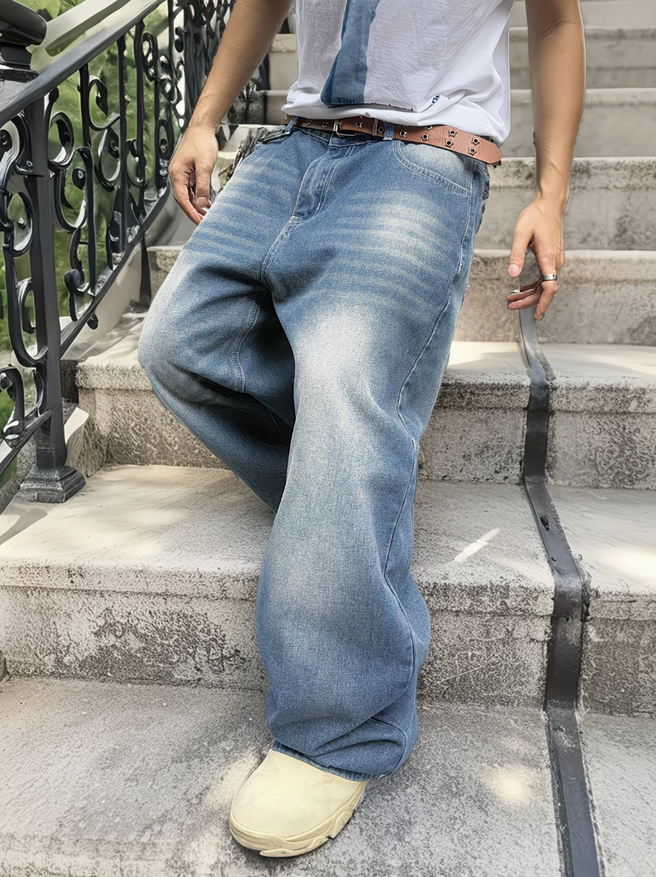 HellMark Baggy Washed Denim Blue Jeans