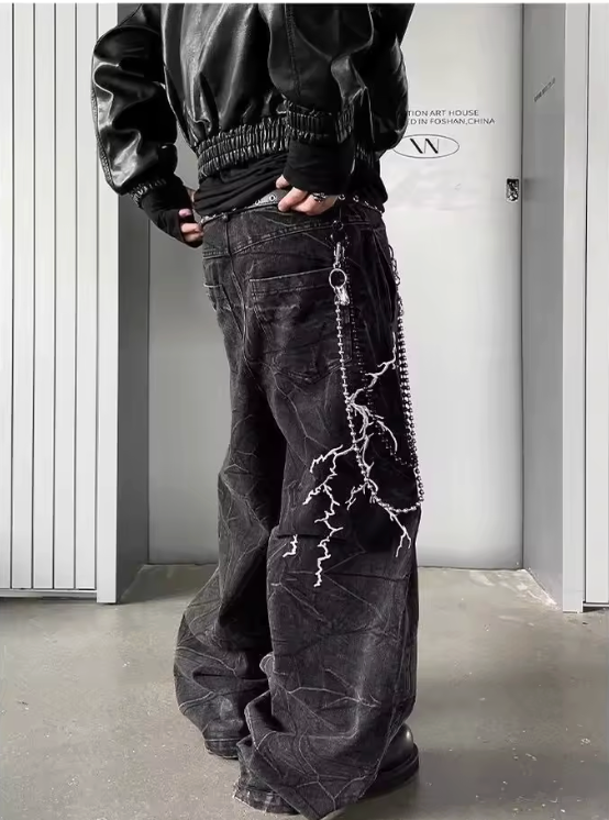 HellMark Dark Grey Denim Lightning Design Jeans