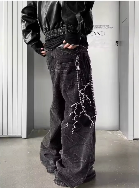 HellMark Dark Grey Denim Lightning Design Jeans