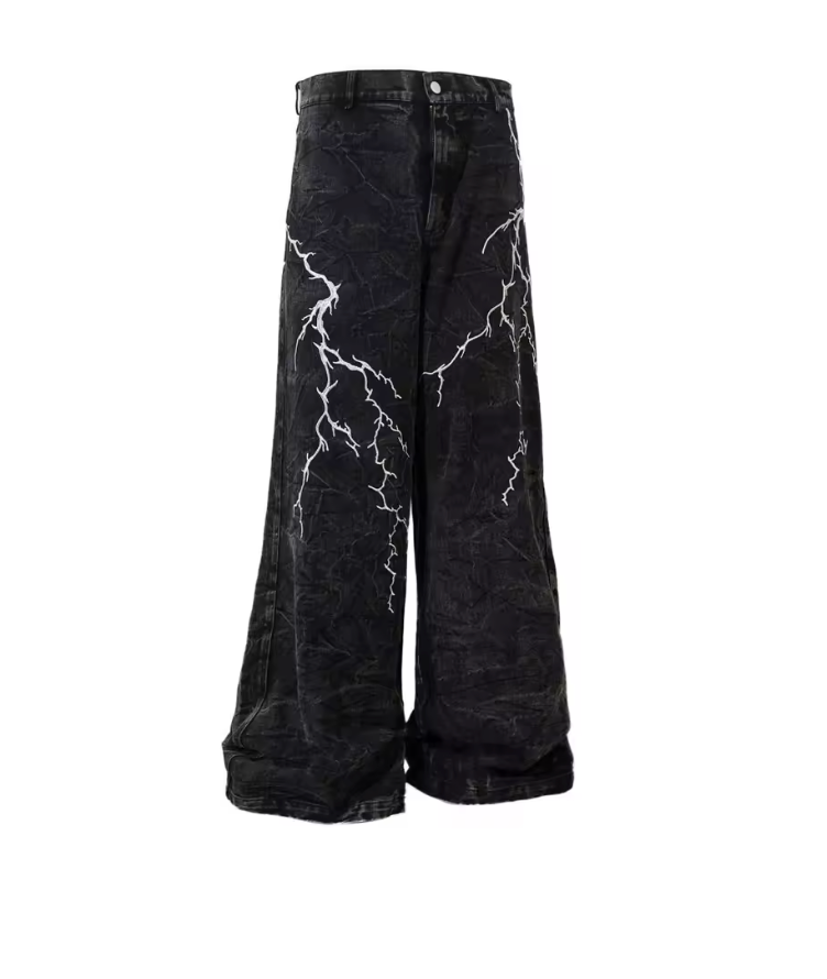 HellMark Dark Grey Denim Lightning Design Jeans