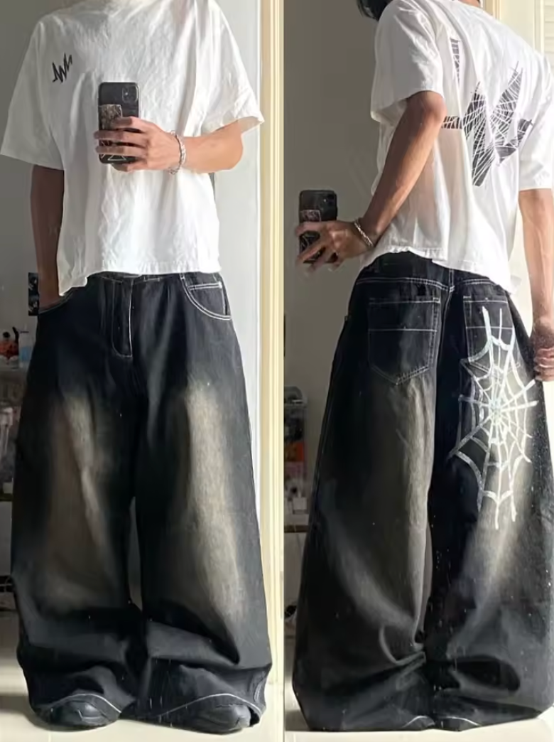 HellMark Washed Dark Grey Spider Web Denim