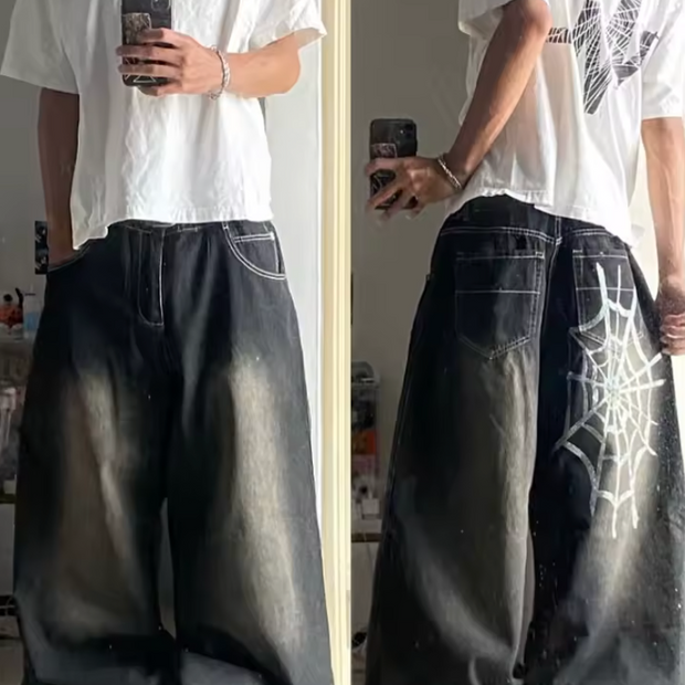 HellMark Washed Dark Grey Spider Web Denim