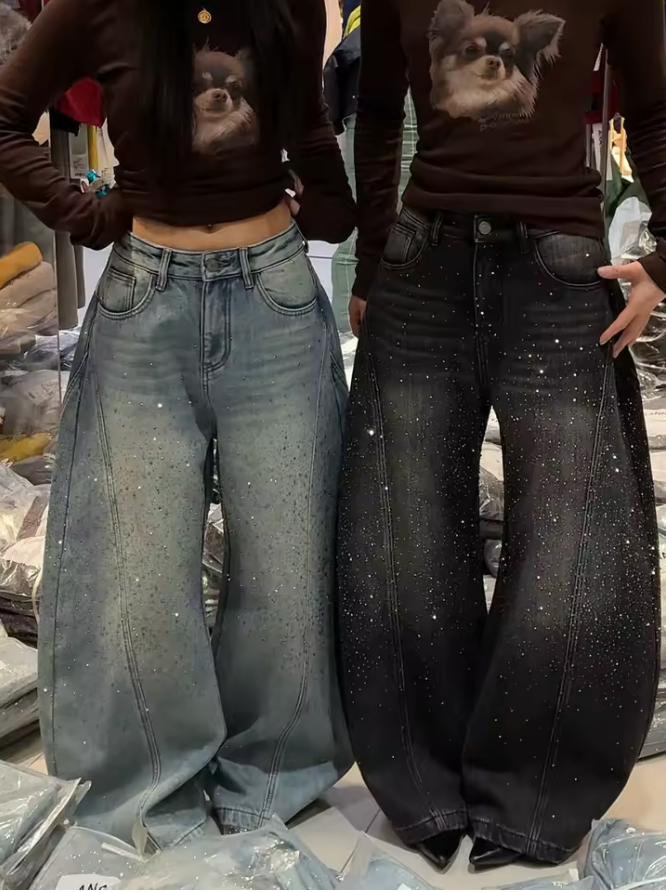 HellMark Glittering Rhinestone Denim