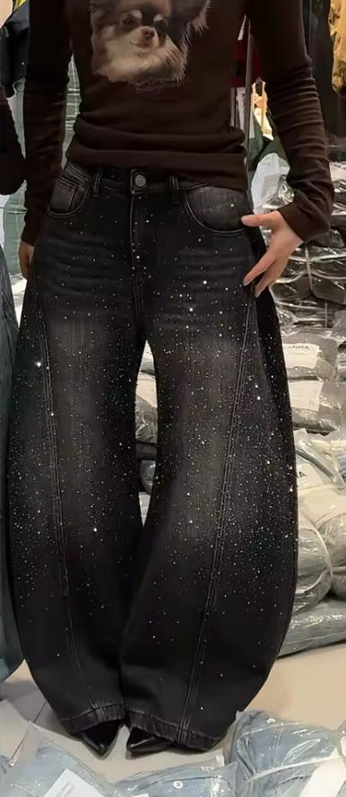 HellMark Glittering Rhinestone Denim