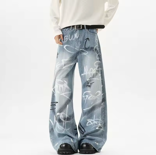 HellMark Hand Painted Graffiti Blue Denim