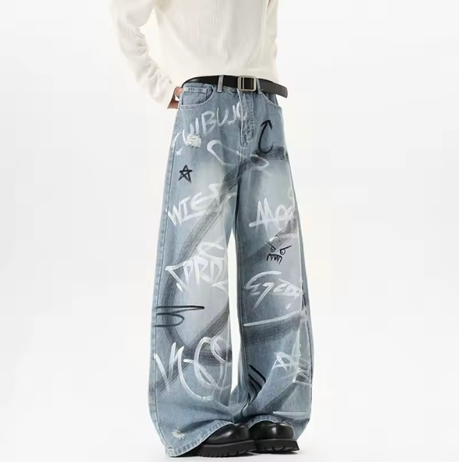 HellMark Hand Painted Graffiti Blue Denim