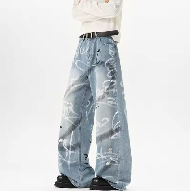 HellMark Hand Painted Graffiti Blue Denim